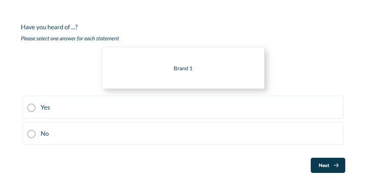 A form with a question prompting users to select whether they are familiar with a specific brand among multiple choices.
AI-generated content may be incorrect.