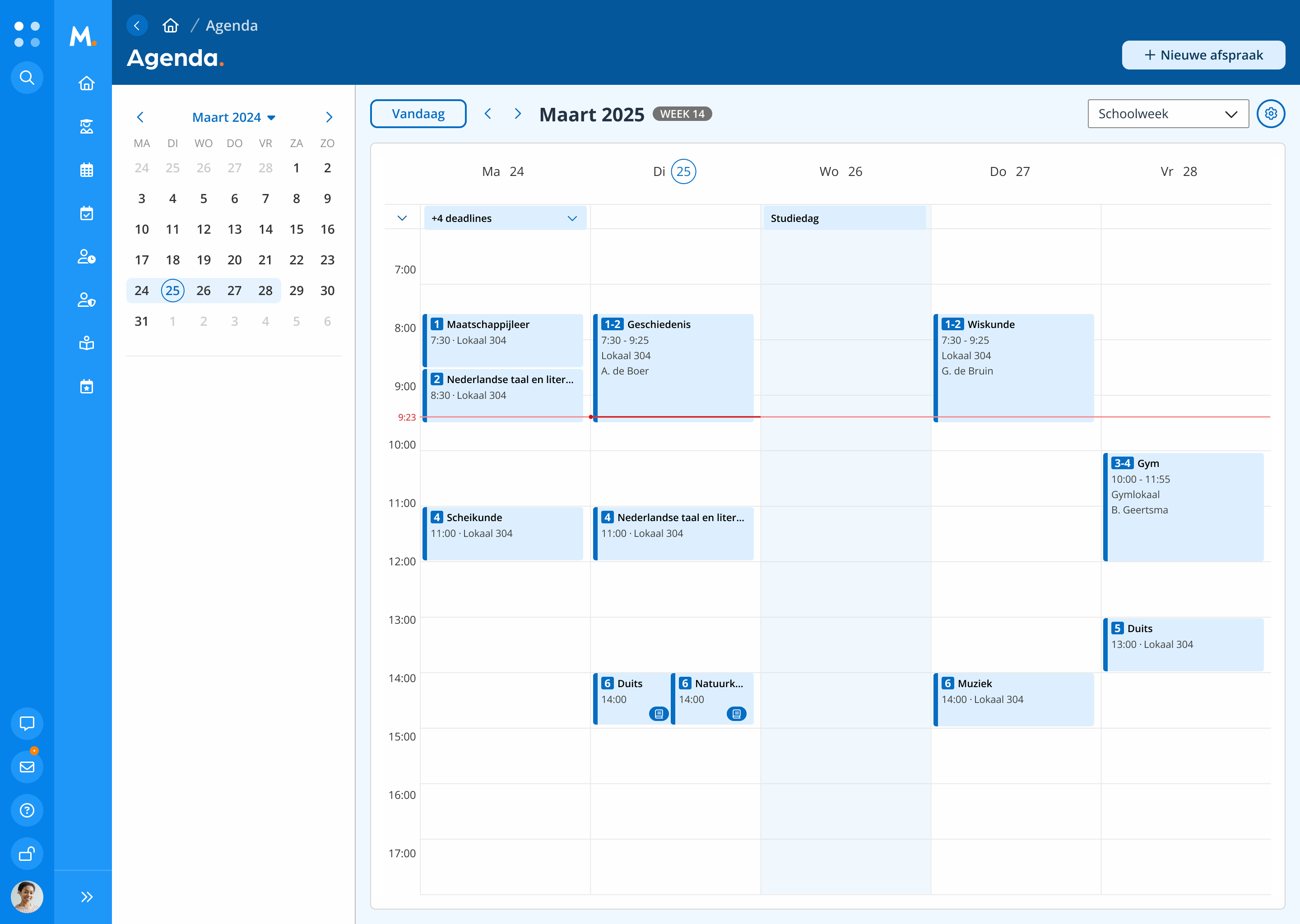 Agenda in schoolweek weergave