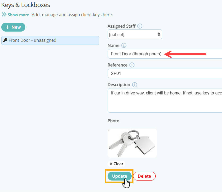 Edit a key in your dog walking software