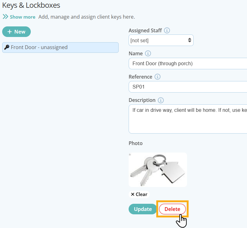 Delete a key from your dog walker software