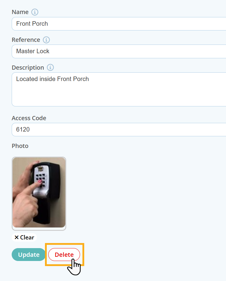 Delete a Lockbox record from a Client Profile in Pet Sitting Software