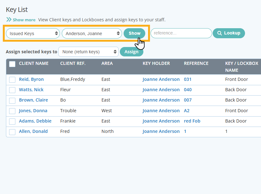 View all Keys issued to Specific Staff in Pet Sitter Plus