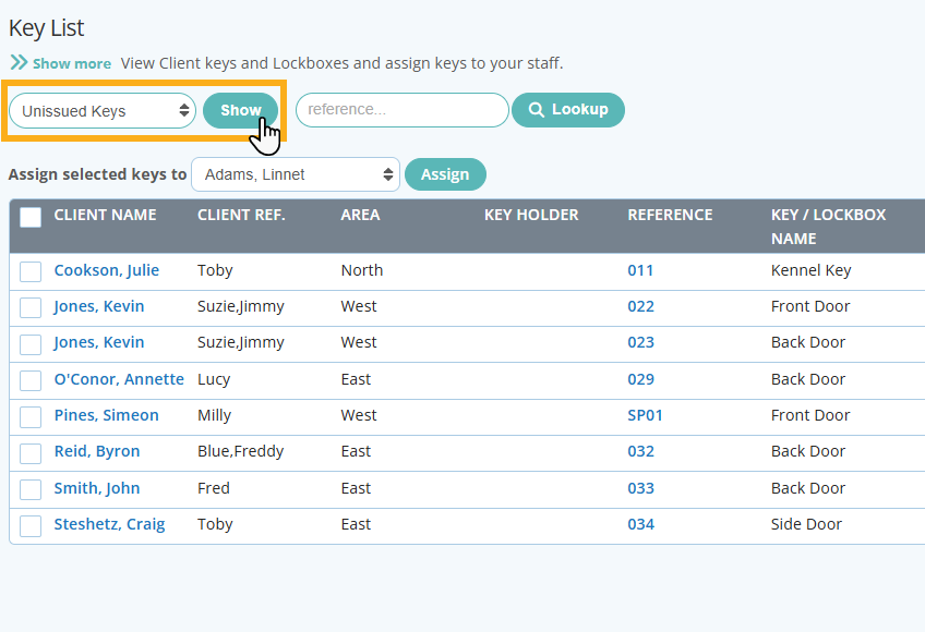 View Keys that have not been issued to any Staff Member in Pet Sitter Plus