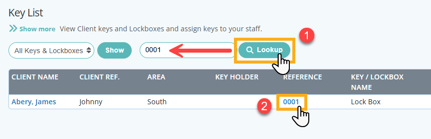 Find a clients key or lockbox in the Key List in Pet Sitter Plus