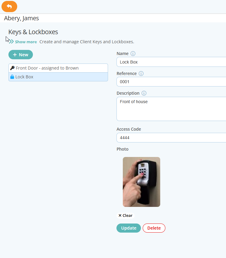 View the Client Key or Lockbox details and edit if needed from the Key List in Pet Sitter Plus