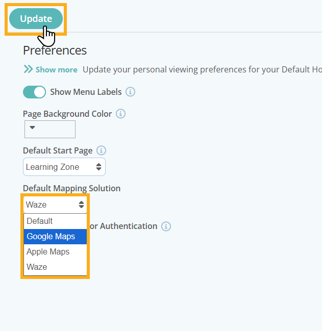 Select default map application from Staff Preferences in Pet Sitter Plus