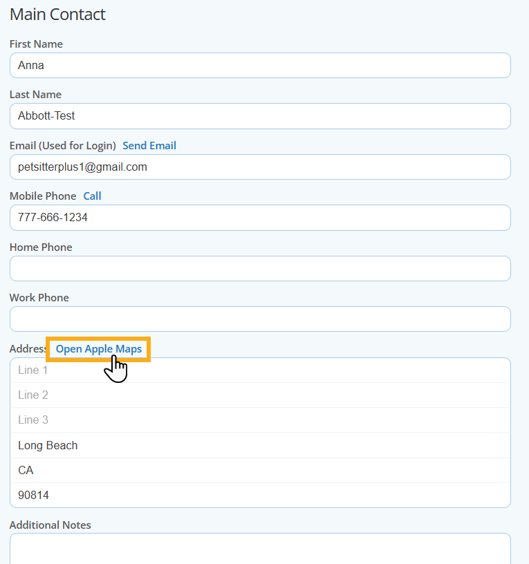 Open your default map setting from a client address in Pet Sitter Plus