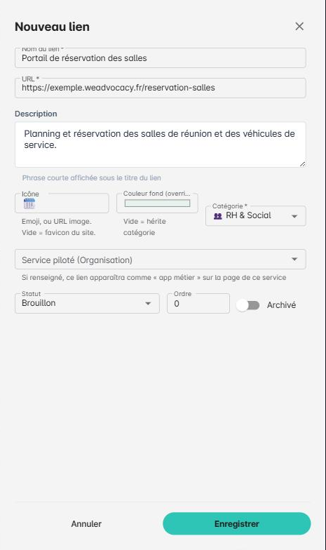 Formulaire de creation d un lien utile