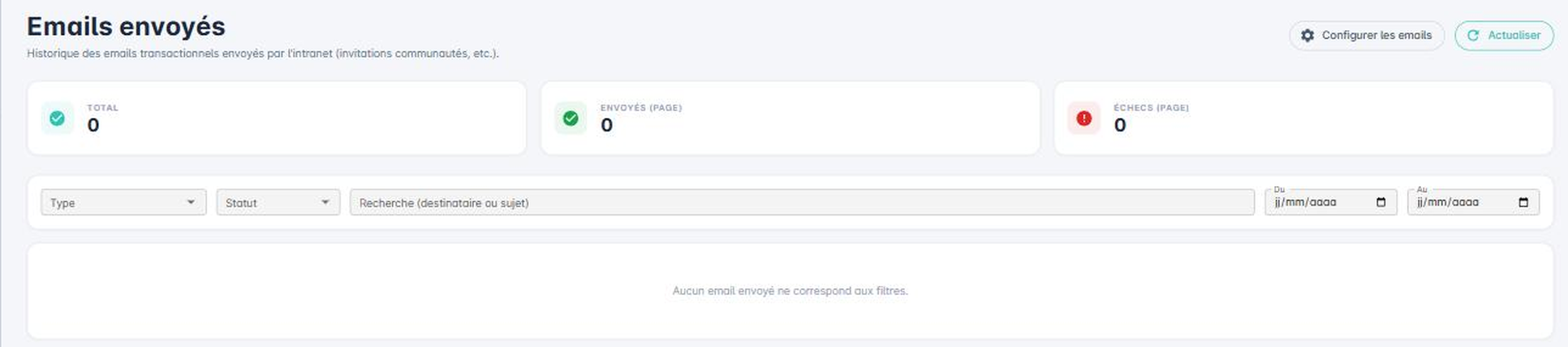 Historique des e-mails transactionnels