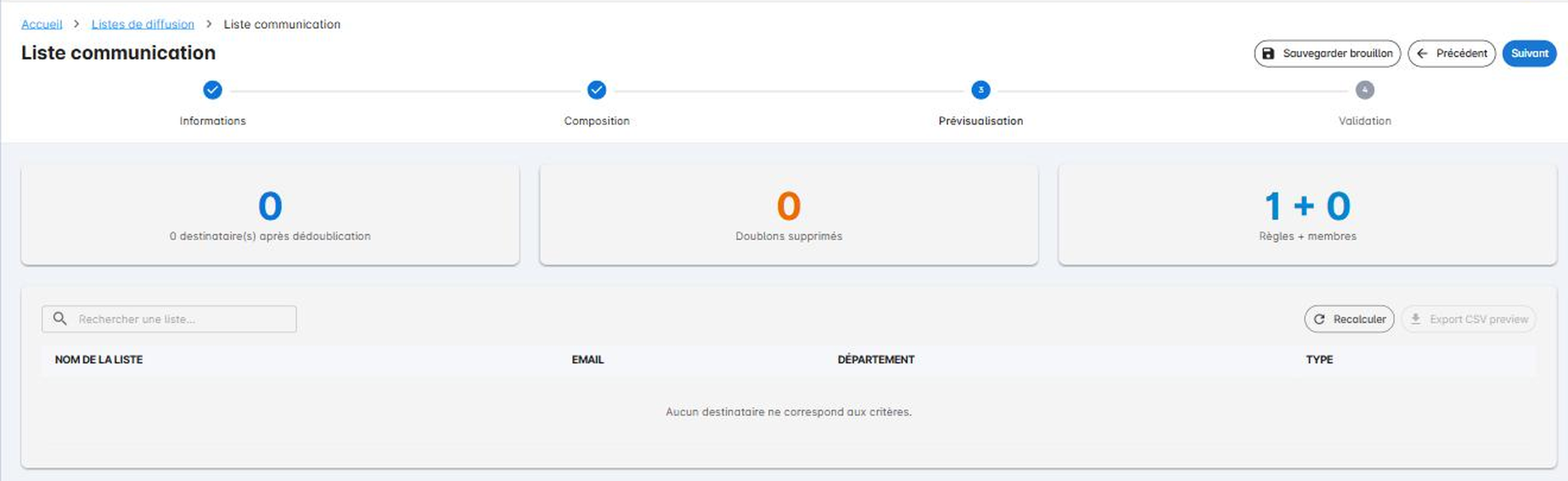 Étape 3 : prévisualisation des destinataires