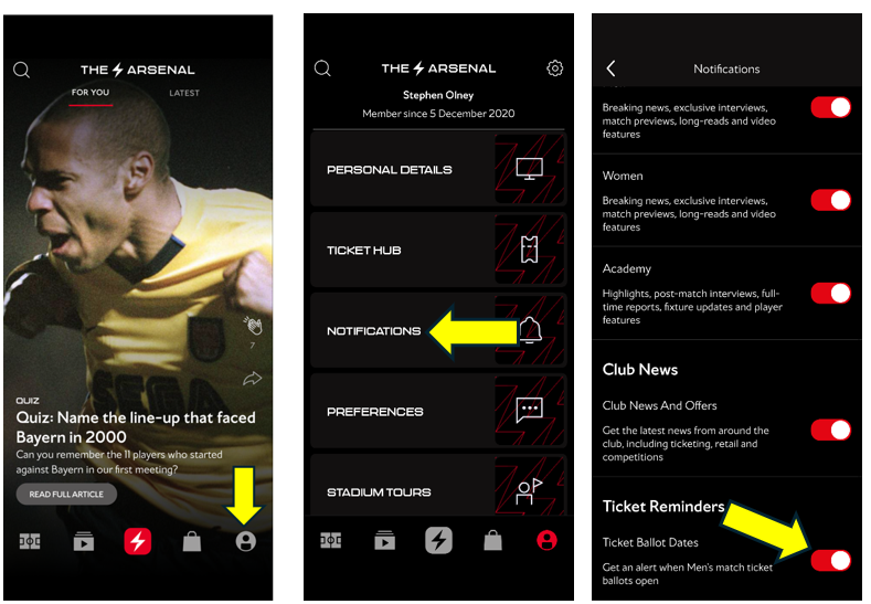 Arsenal app notifications