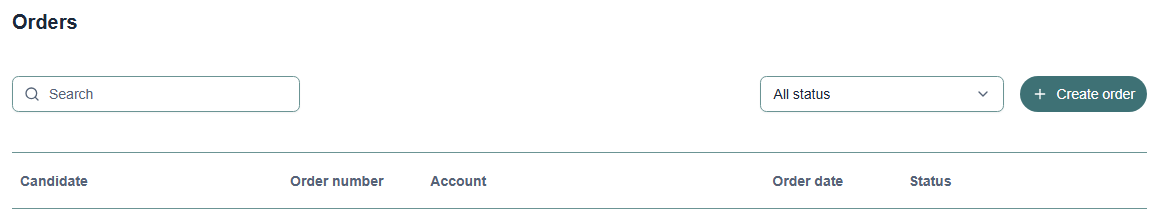 The Orders page with the Create order button at the top right
