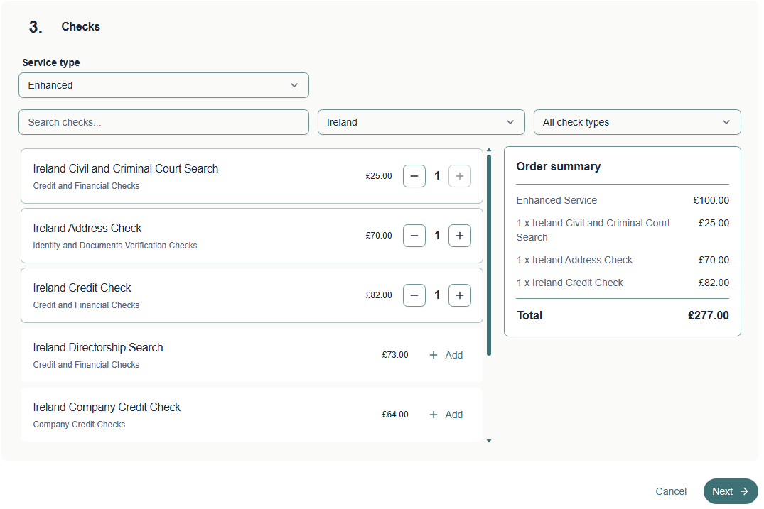 The search box and the region and check type filters