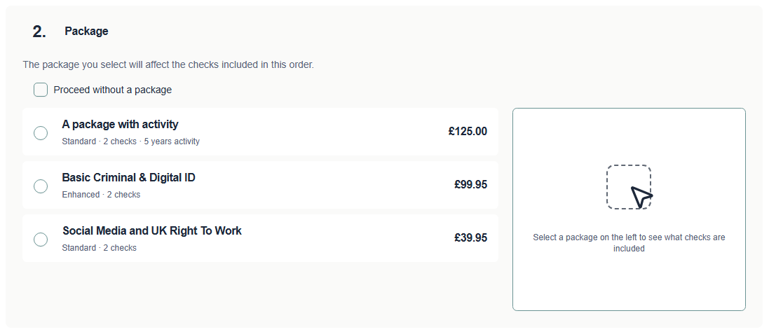 The list of packages available on the account