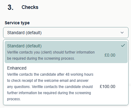 The standard and enhanced service type options