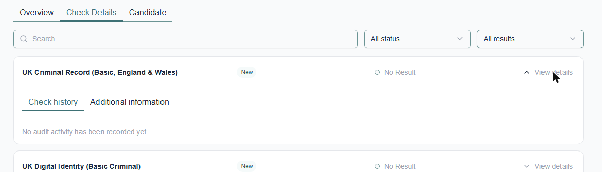 View details > Check history and Additional information