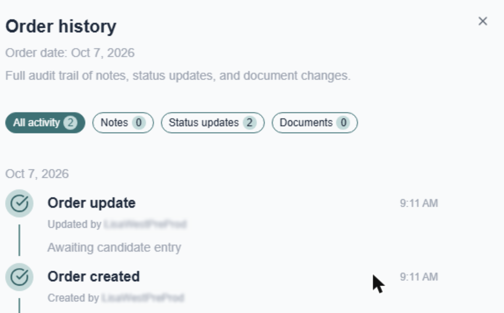 Order History Panel