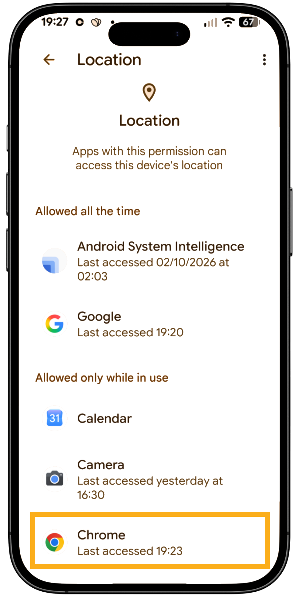 Select Chrome to set Location Services on your device and allow Pet Sitter Plus access