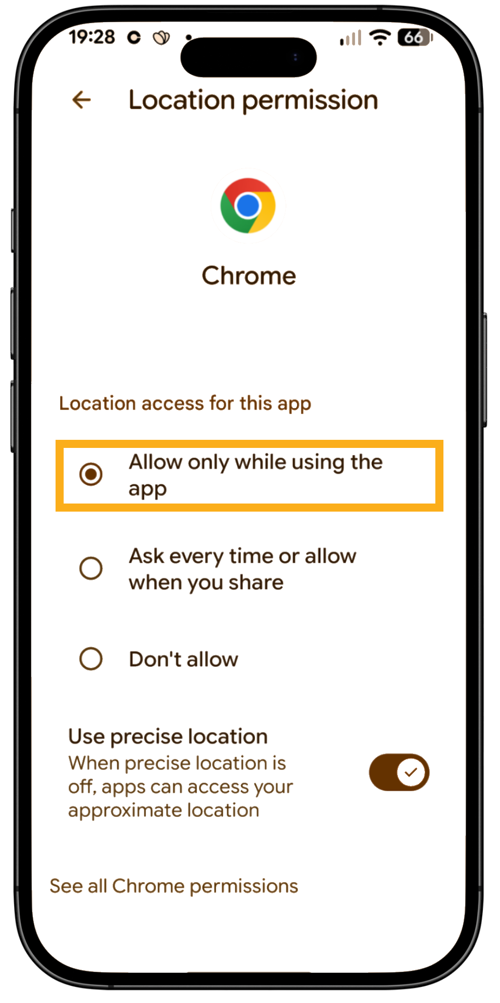 Allow Chrome to access location services to allow Pet Sitter Plus access location services on a mobile device