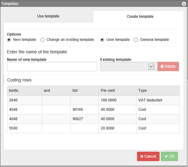 Create and delete Coding templates : MediusGo Customer Portal
