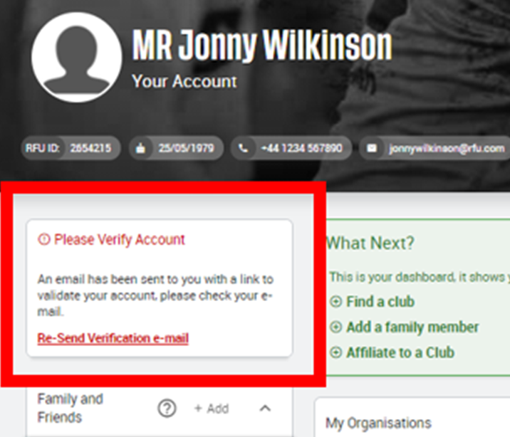How do I verify my account? RFU