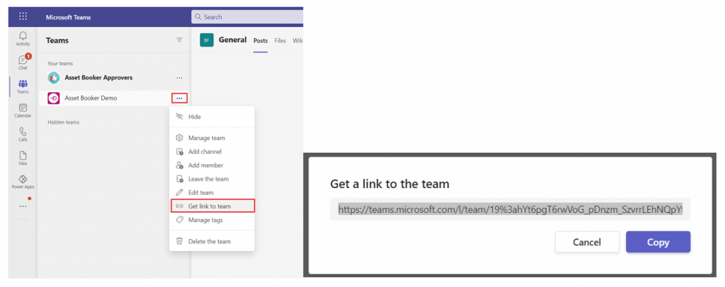 How to get link to Team