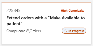 A screenshot of a card showing an in progress work item for Orders.