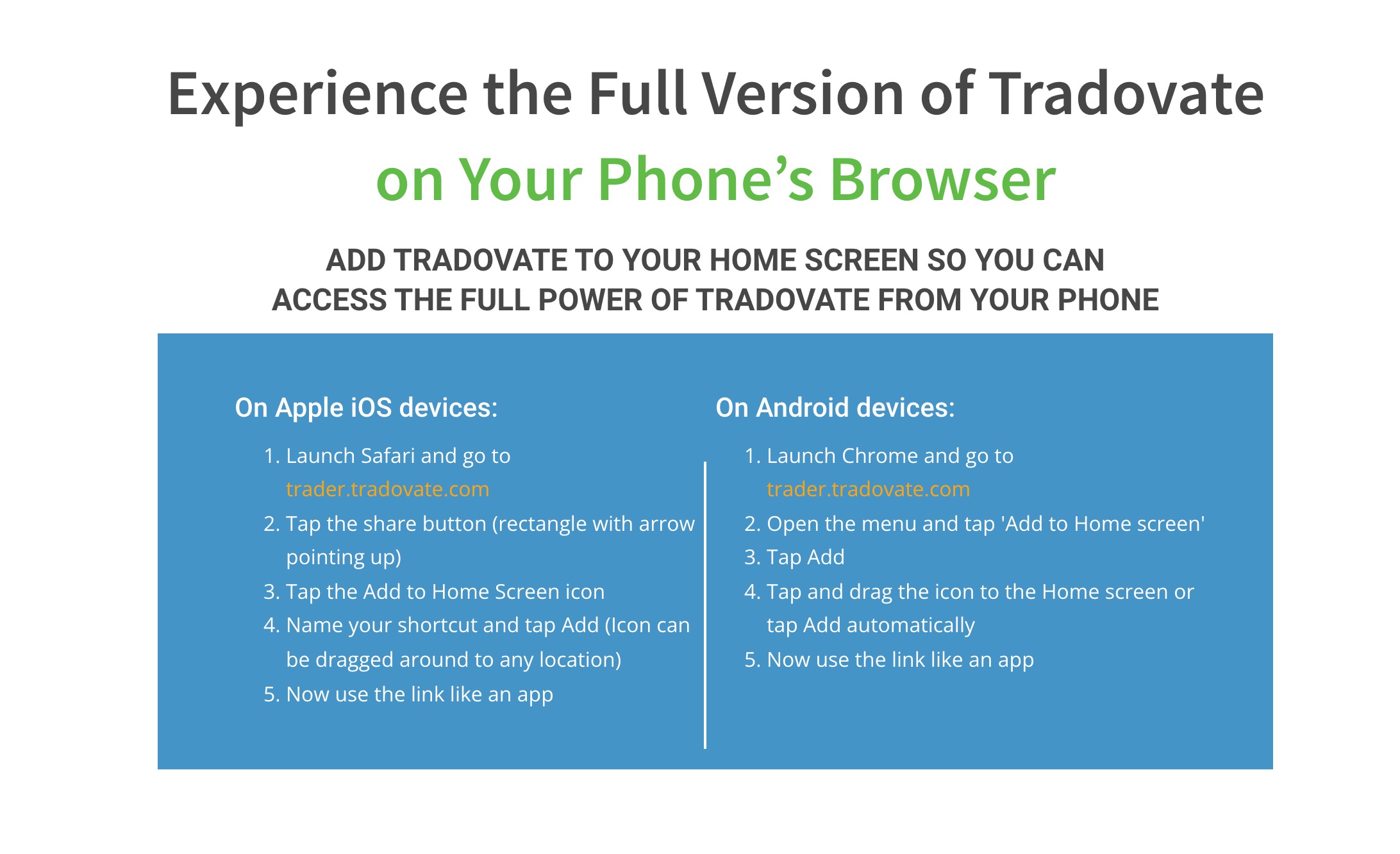 Utiliser Tradovate sur votre téléphone portable