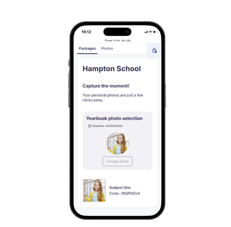Shop view on a phone, displaying the yearbook selection feature.