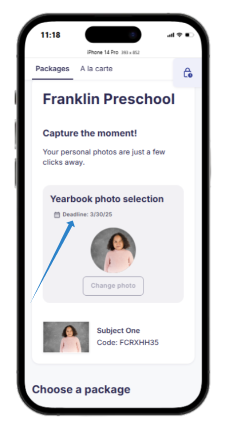 GotPhoto shop page: Favorite photo selection deadline highlighted.