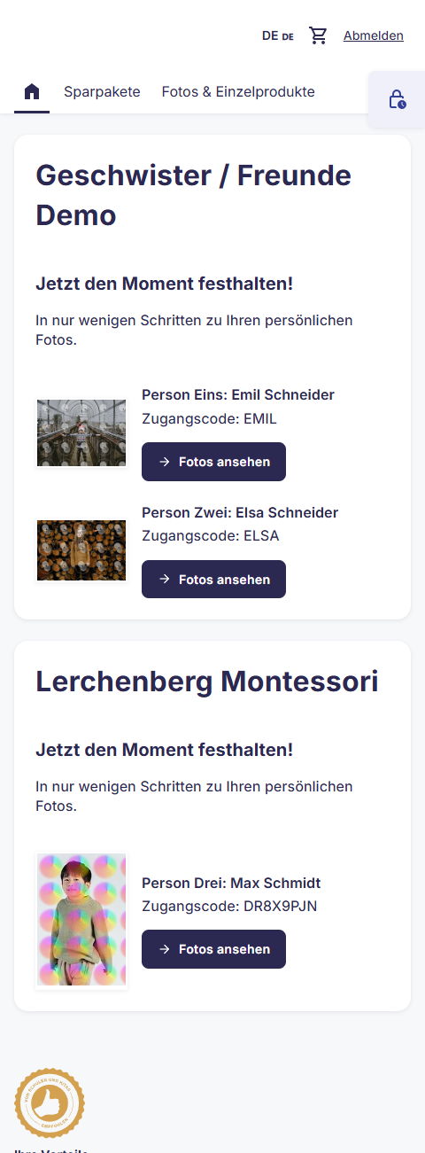 Vorschau: Shopansicht beim Einkauf mit mehreren Zugangscode aus verschiedenen Aufträgen.