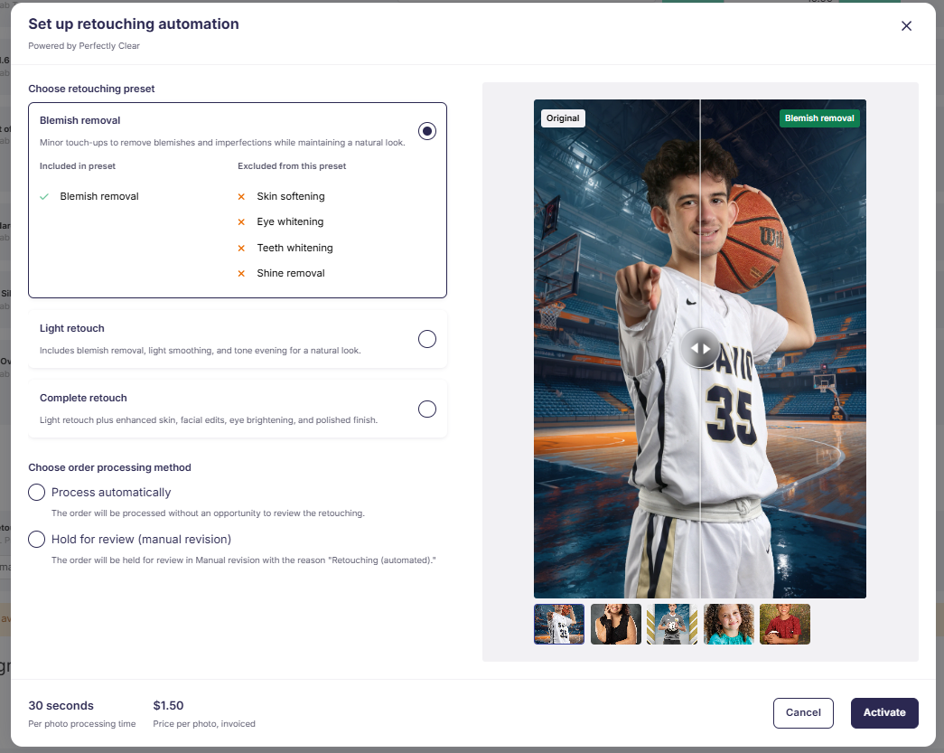 automation setup screen showing hold for review toggle