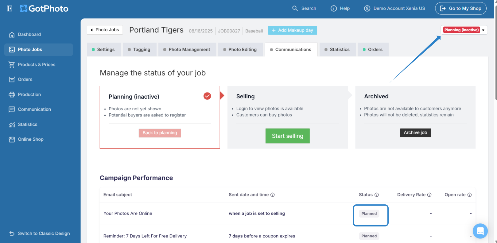 Campaign performance shows zero delivery rate.
