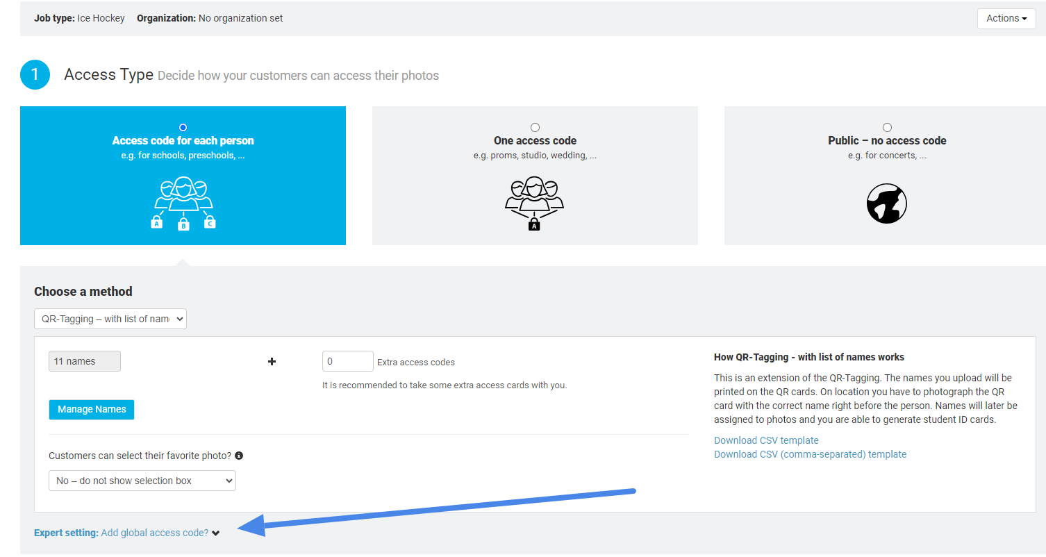 Global access code setting.