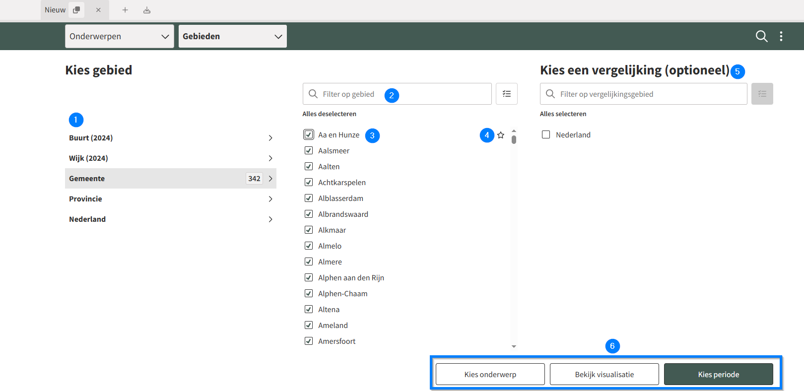 Een gebied kiezen.