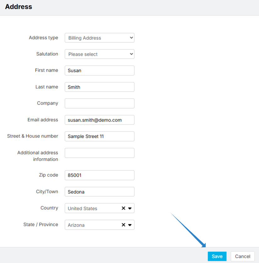 Pop-up window to update address