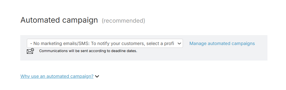 Settings page showing no marketing emails selected