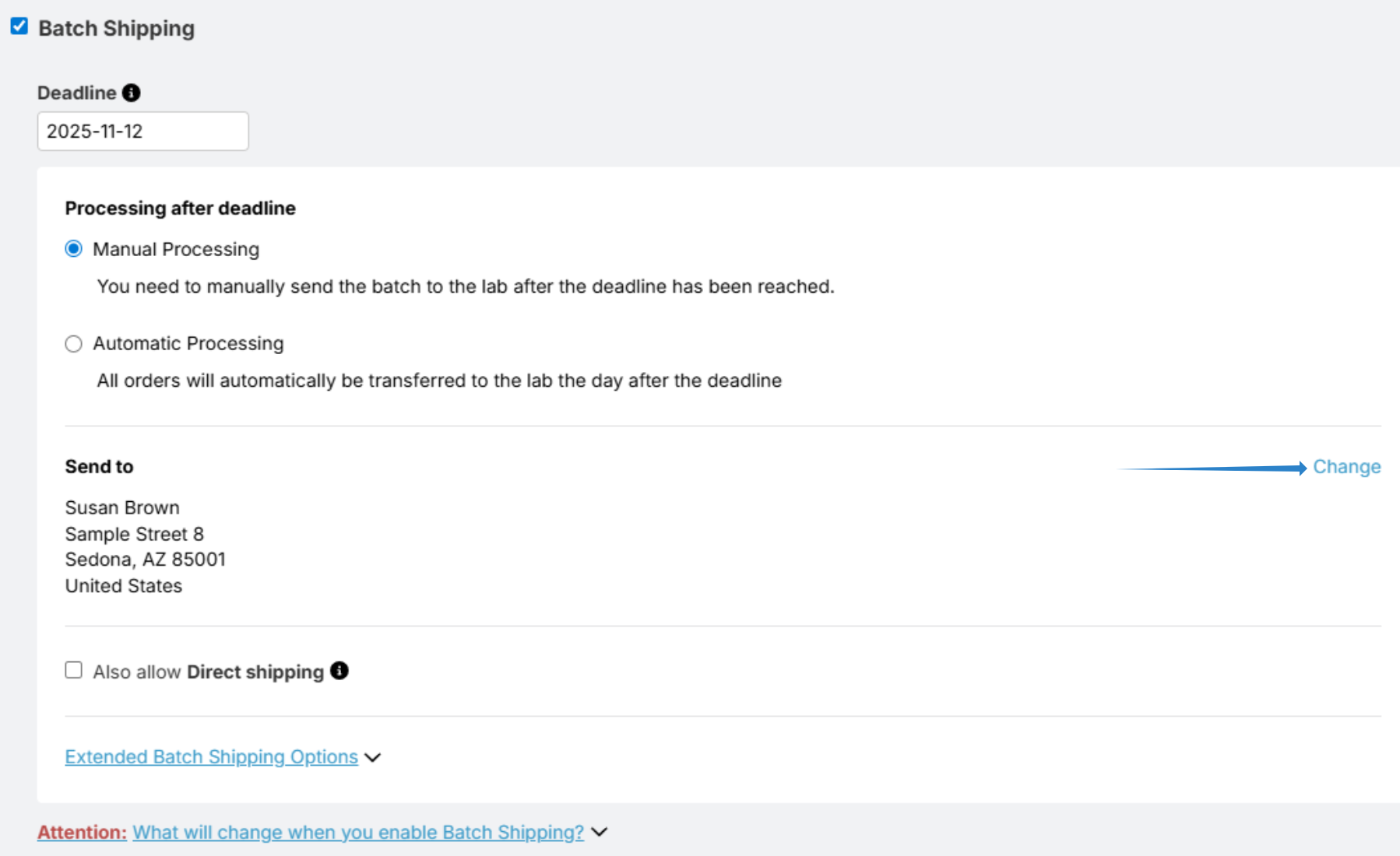 Change batch shipping address