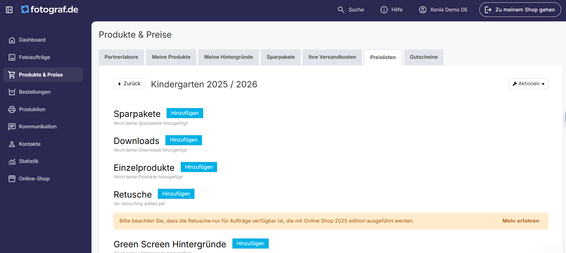 Preisliste Auswahl Sparpaket/Download/Einzelprodukt