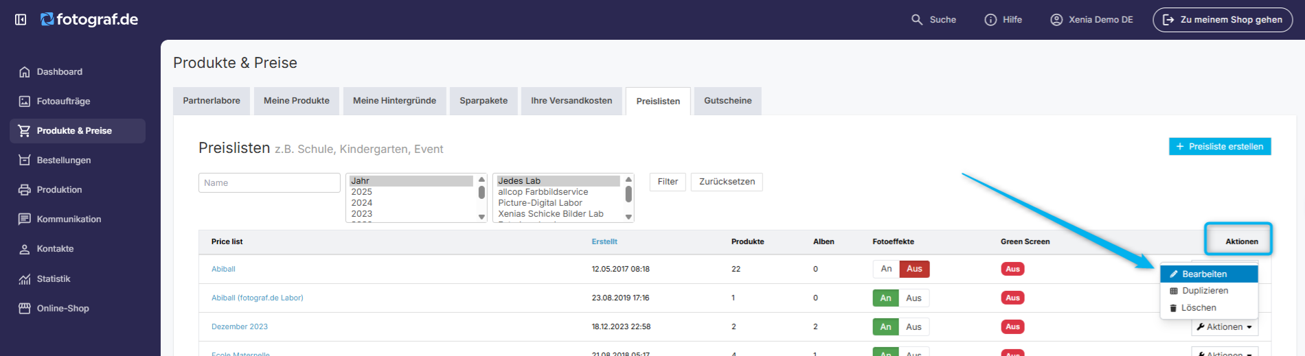 Aktionen → Bearbeiten (Downloads)