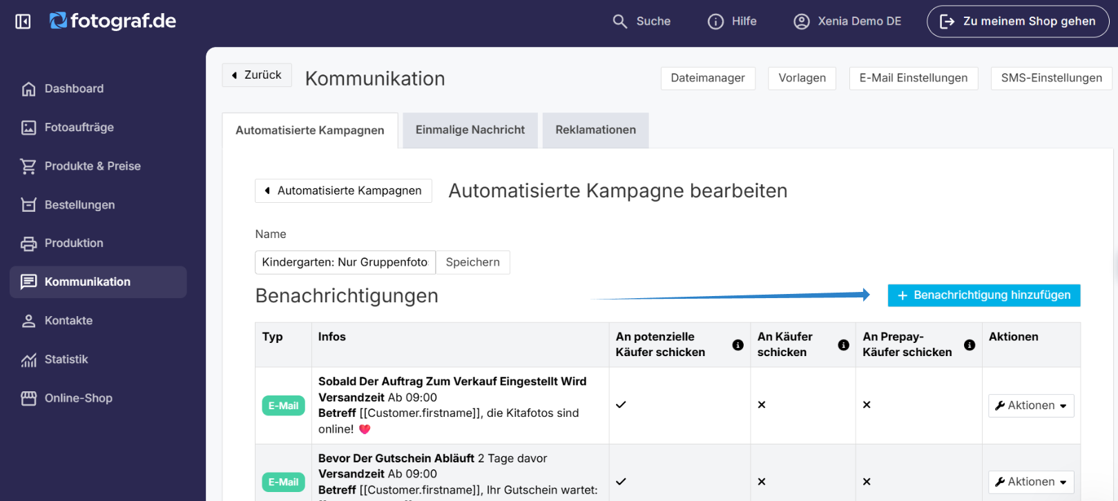 Benachrichtigung hinzufügen