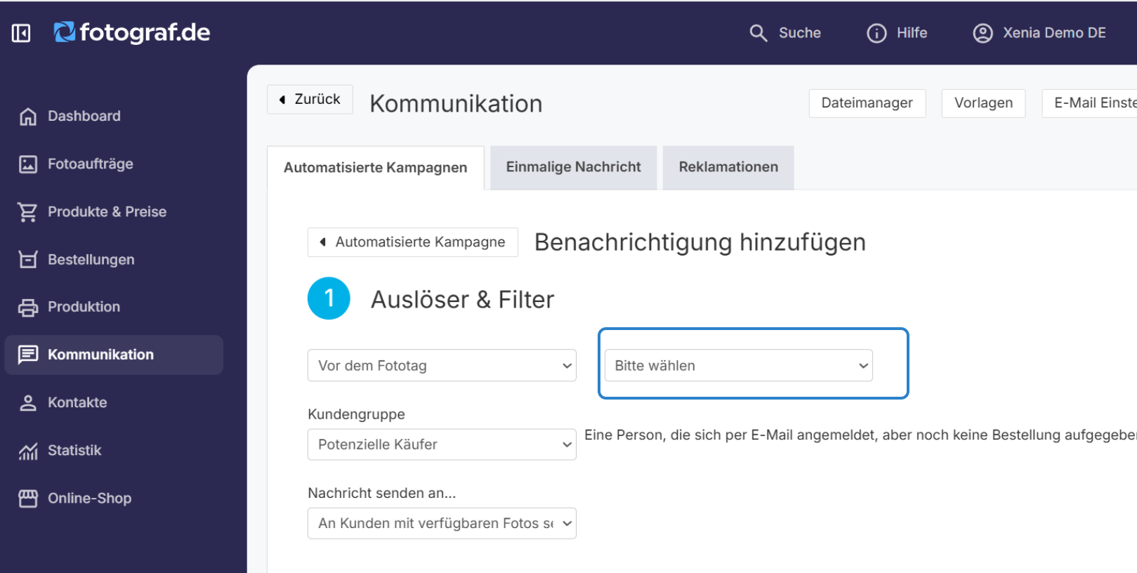 Anzahl der Tage auswählen