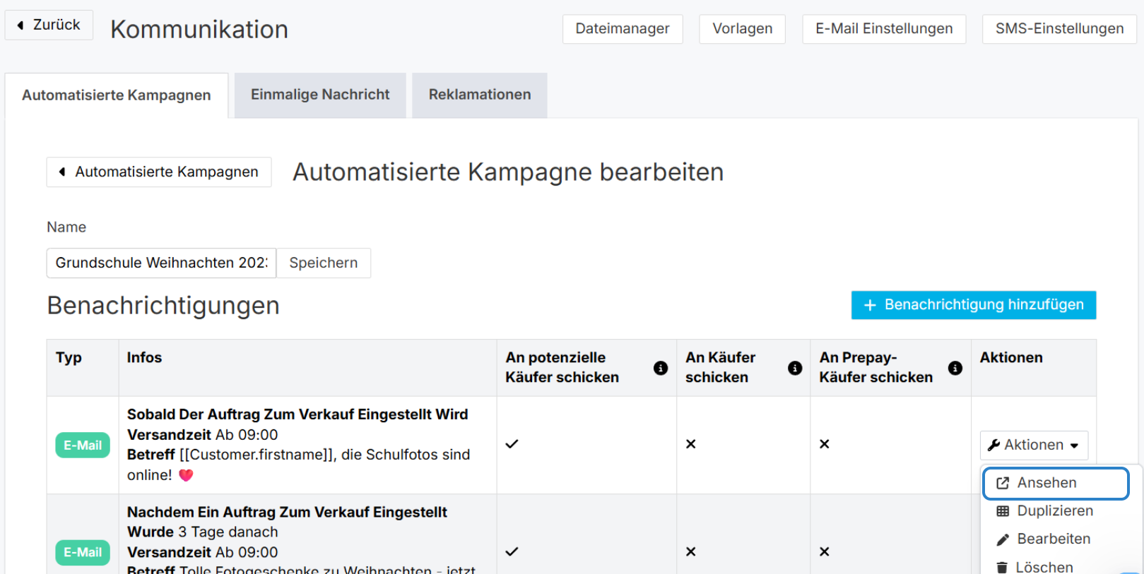 E-Mail Vorschau und Übersicht
