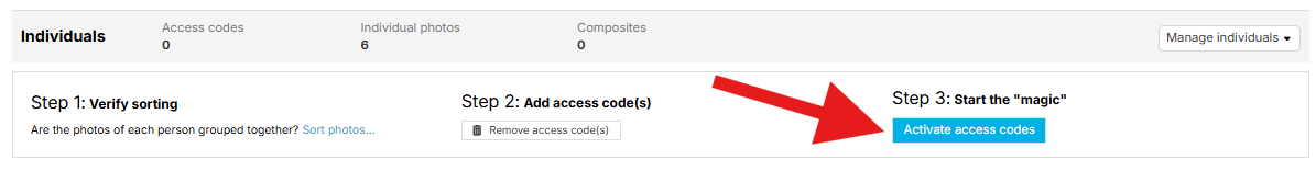 Activate access codes screenshot