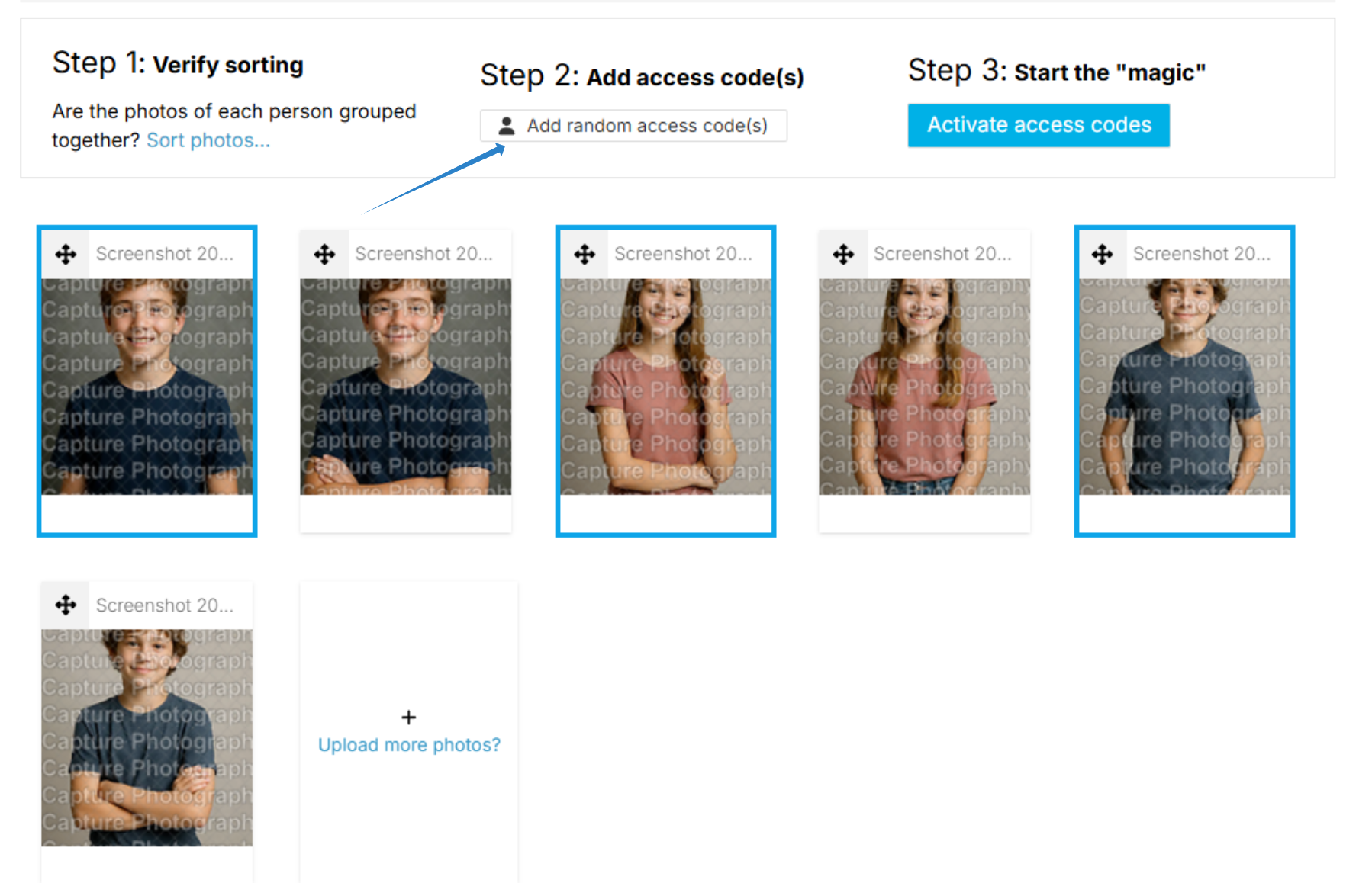 Bulk select images and click Add random access codes.