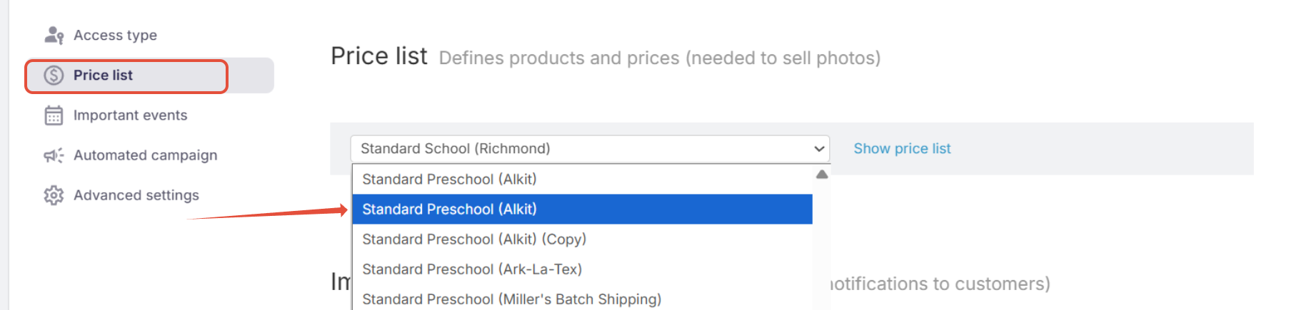 Price Profile settings with 'Price Profile A' selected in a dropdown.