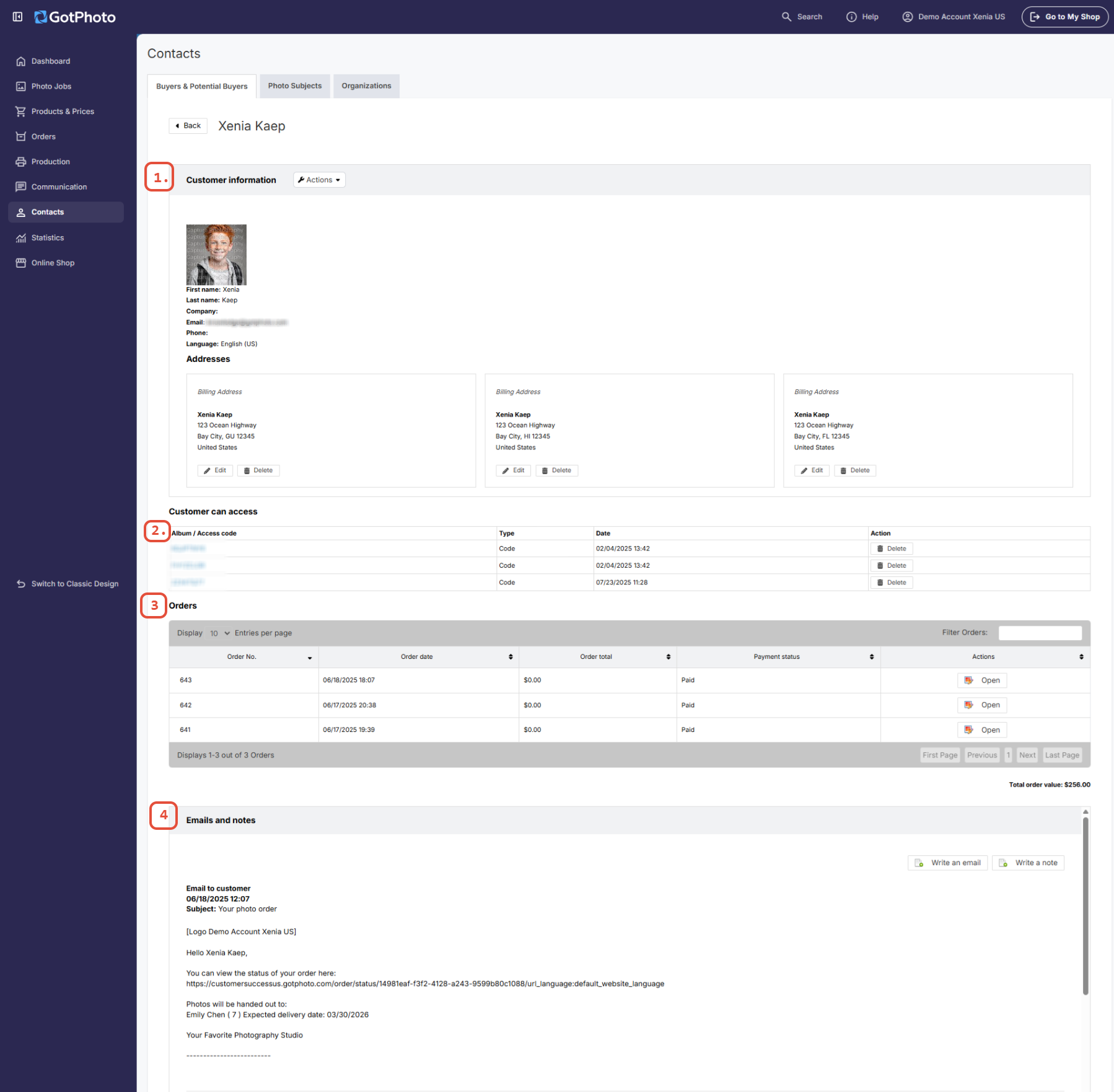 Screenshot shows the customer overview page