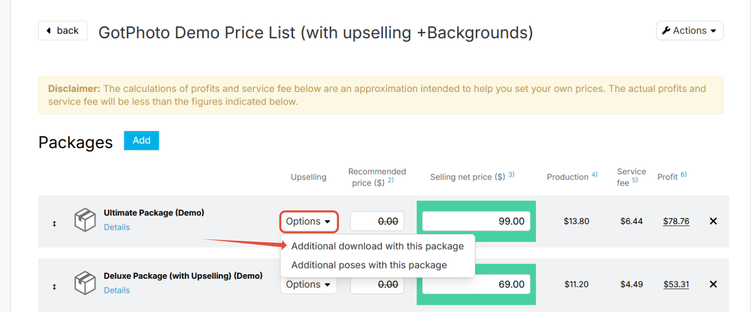 Dropdown for adding additional download options to package.