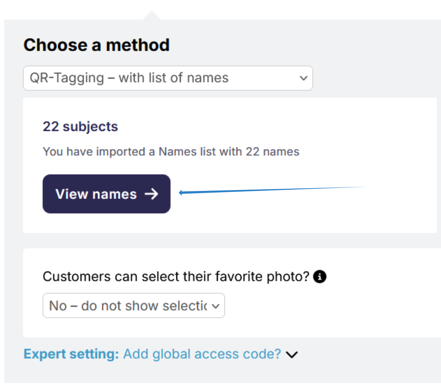 View names button on the Photo Job main settings page.