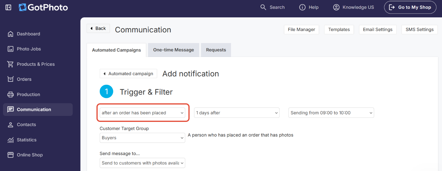 Trigger setup for unpaid order reminders.